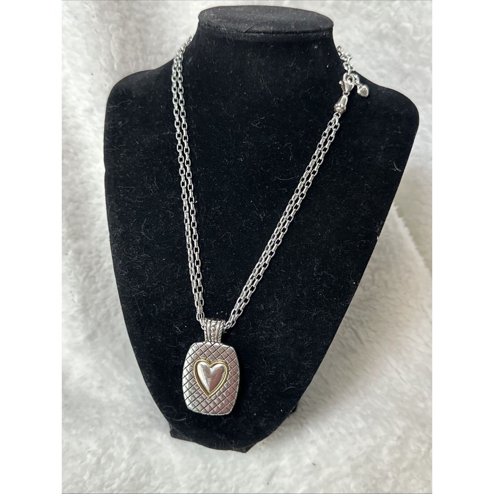 Brighton Reversible Silver/Gold Heart Pendant Necklace + Vintage Tin
